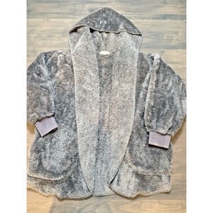 Charlie Paige Fleece Hooded Cardigan Size Small Open Front Pockets Soft Lounge